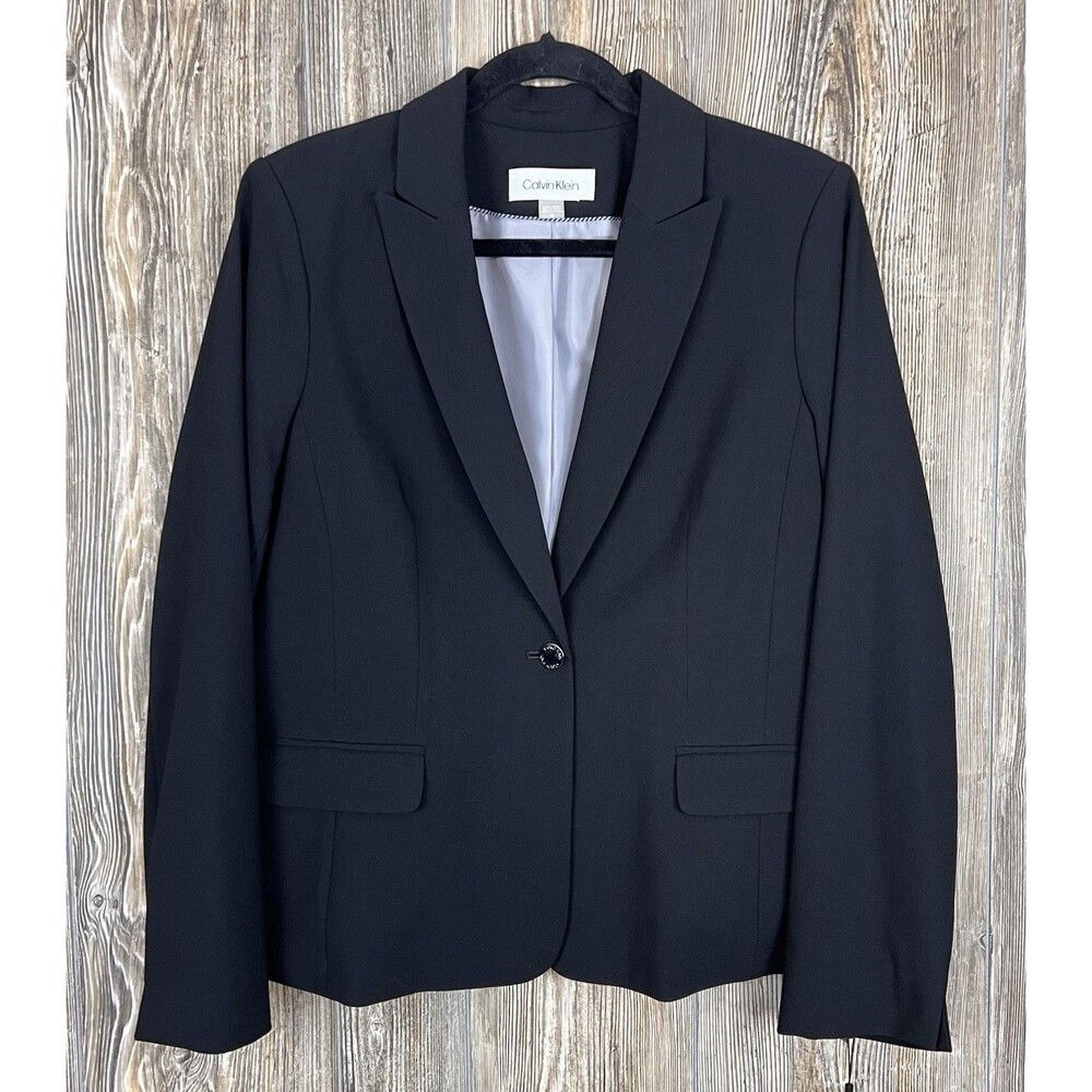 Calvin Klein Blazer Womens 10 Petite Black Suit‎ Jacket Career Office NWT